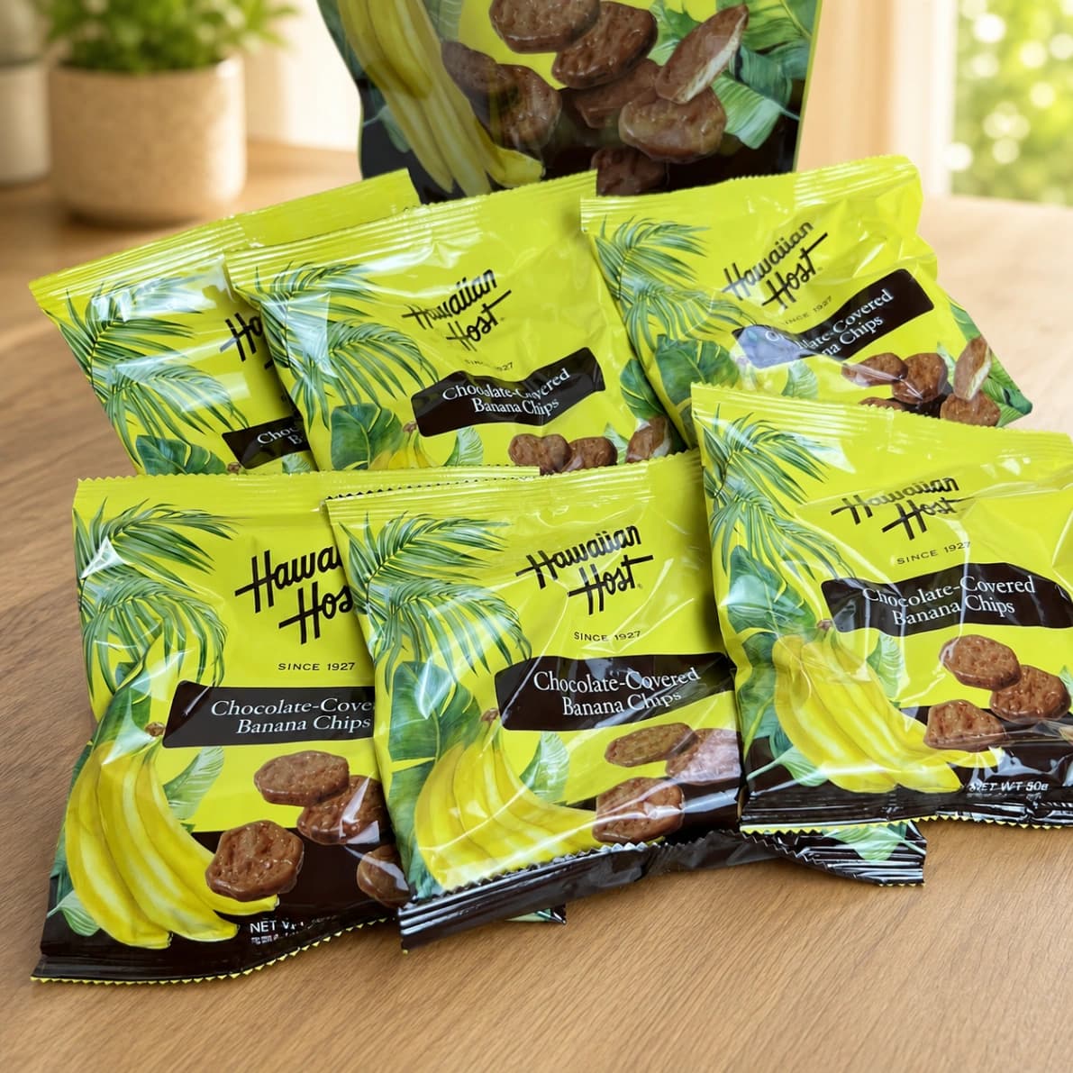 6袋に小分けされたコストコのハワイアンホースト チョコバナナチップス