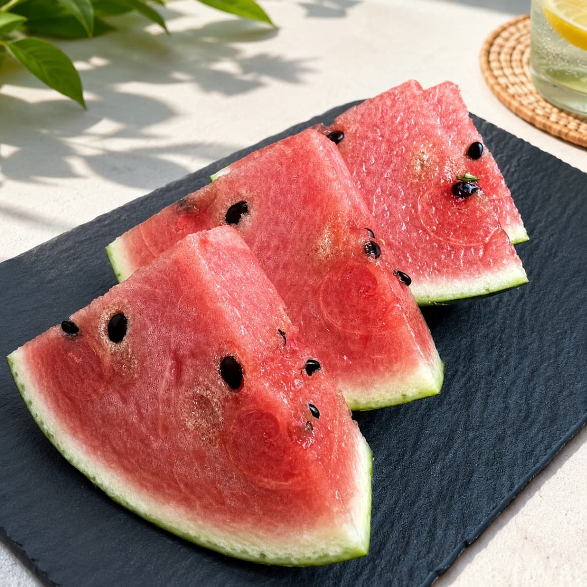 コストコの小玉すいかをカットしてお皿に盛った画像