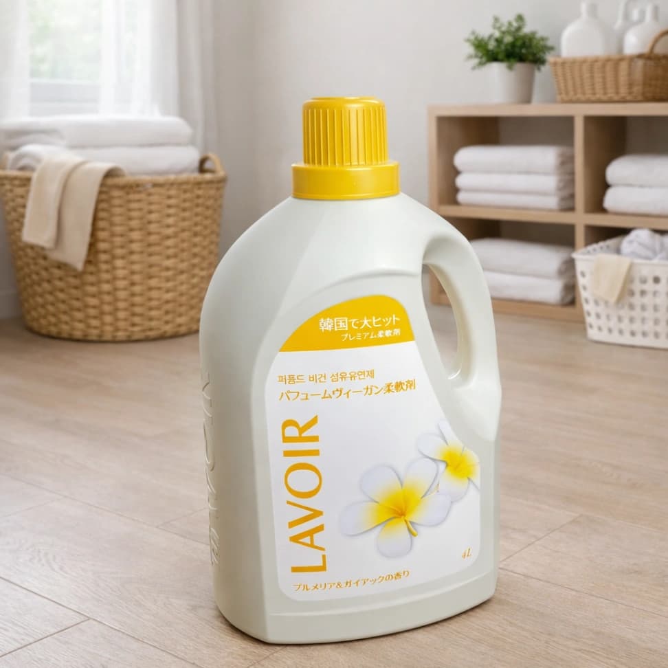 コストコ購入品 LAVOIR（ラヴァ）柔軟剤 4L プルメリア&ガイアックの香りのボトル正面画像