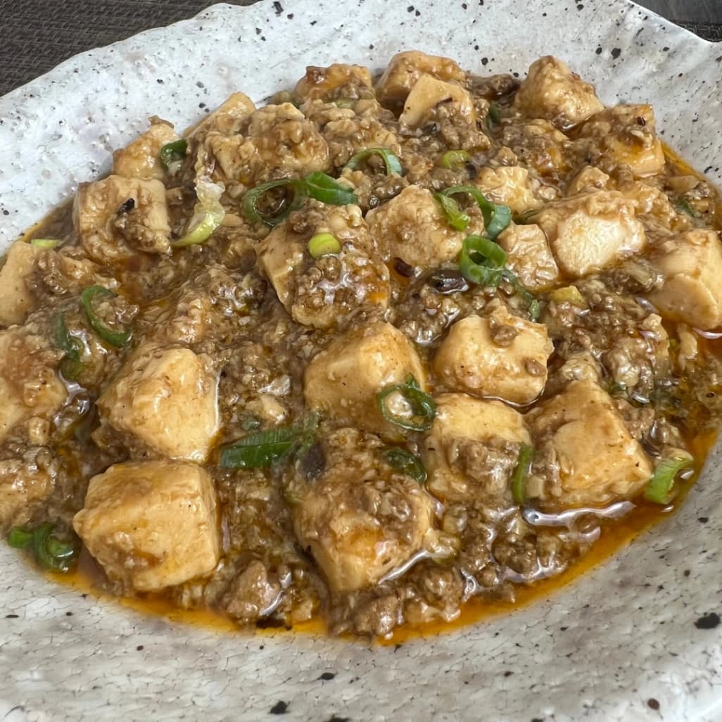 温めてお皿に盛り付けたコストコ麻婆豆腐