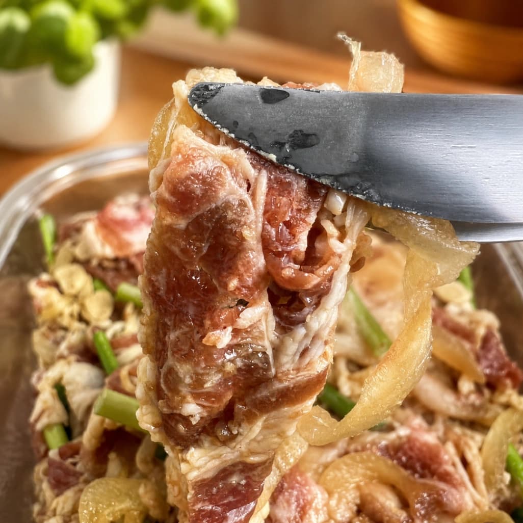 コストコの牛肉のにんにく炒めに入っている牛バラ肉