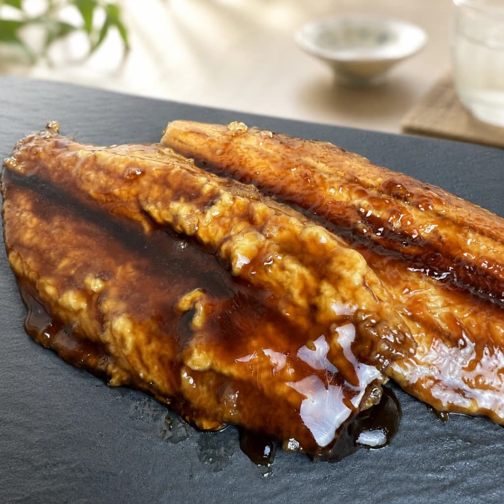 コストコのさんま蒲焼を黒い皿に盛り付けた甘辛だれたっぷりの実食画像