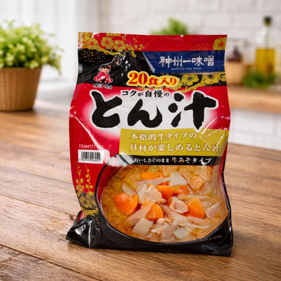 コストコで販売の神州一味噌 とん汁20食 パッケージ正面のアップ画像