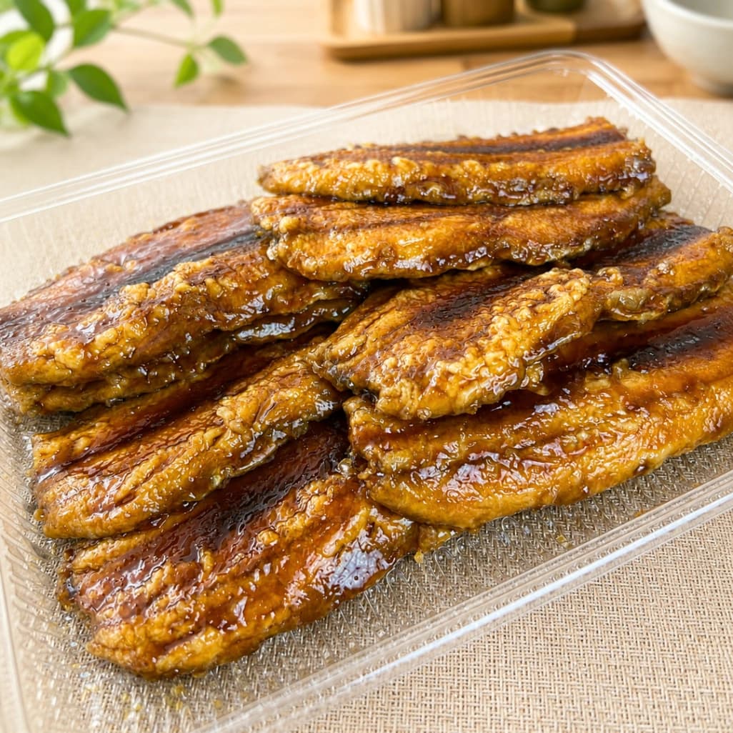 コストコのさんま蒲焼をパックのまま撮影した甘辛だれが照りよく絡んだ商品画像