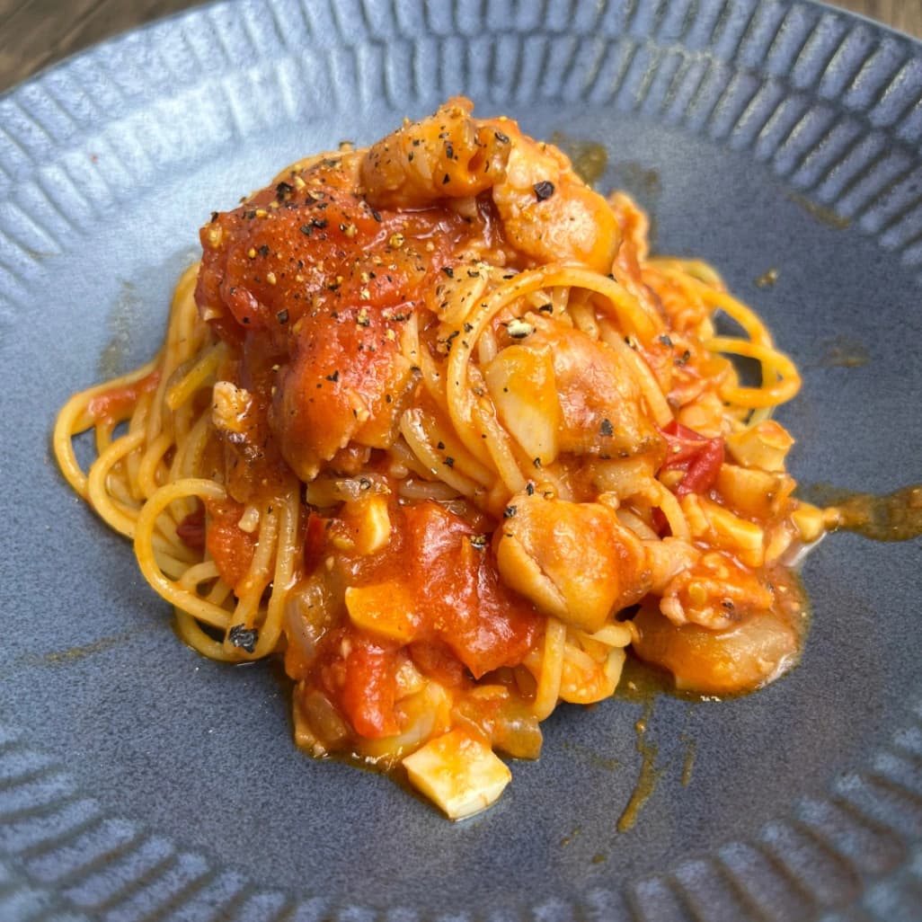 コストコのDE CECCO スパゲティ 1.6mmで作ったトマトソースパスタの調理例