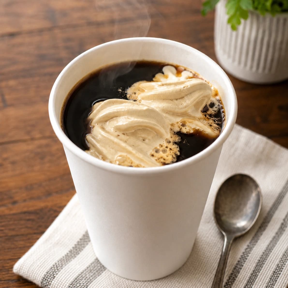 ホットコーヒーにコストコほうじ茶ソフトクリームを浮かべてアフォガート風に