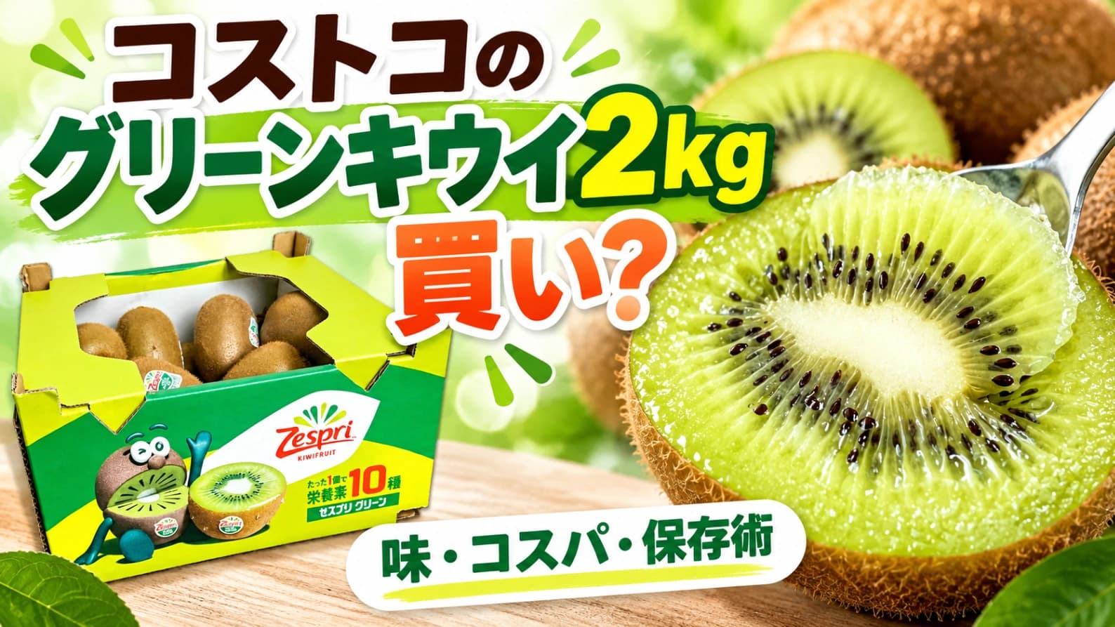 【コストコ】ゼスプリ「グリーンキウイ2kg」は酸っぱい？味・大きさ・保存方法を紹介