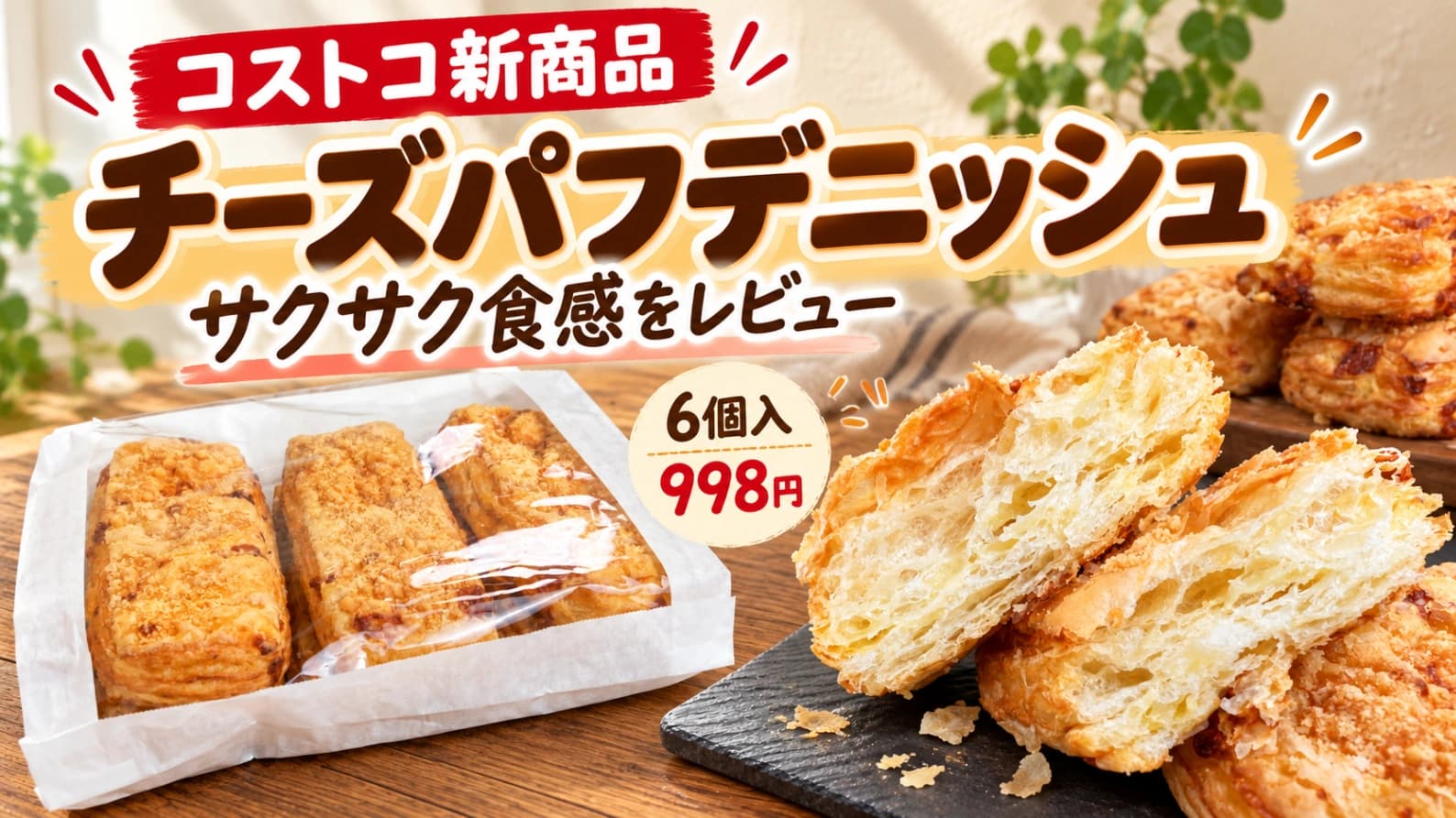 【コストコ】チーズパフデニッシュを実食レビュー！998円で6個入り、サクサク食感は温めると別物